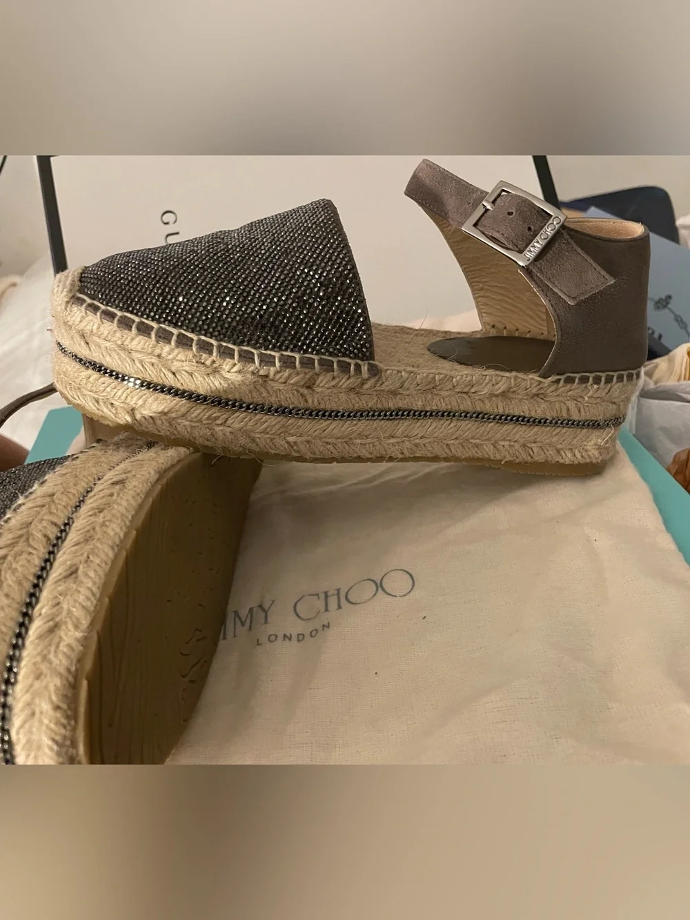 Jimmy Choo Olive Green Suede Delphine Ankle Strap Espadrille Platform Sandals